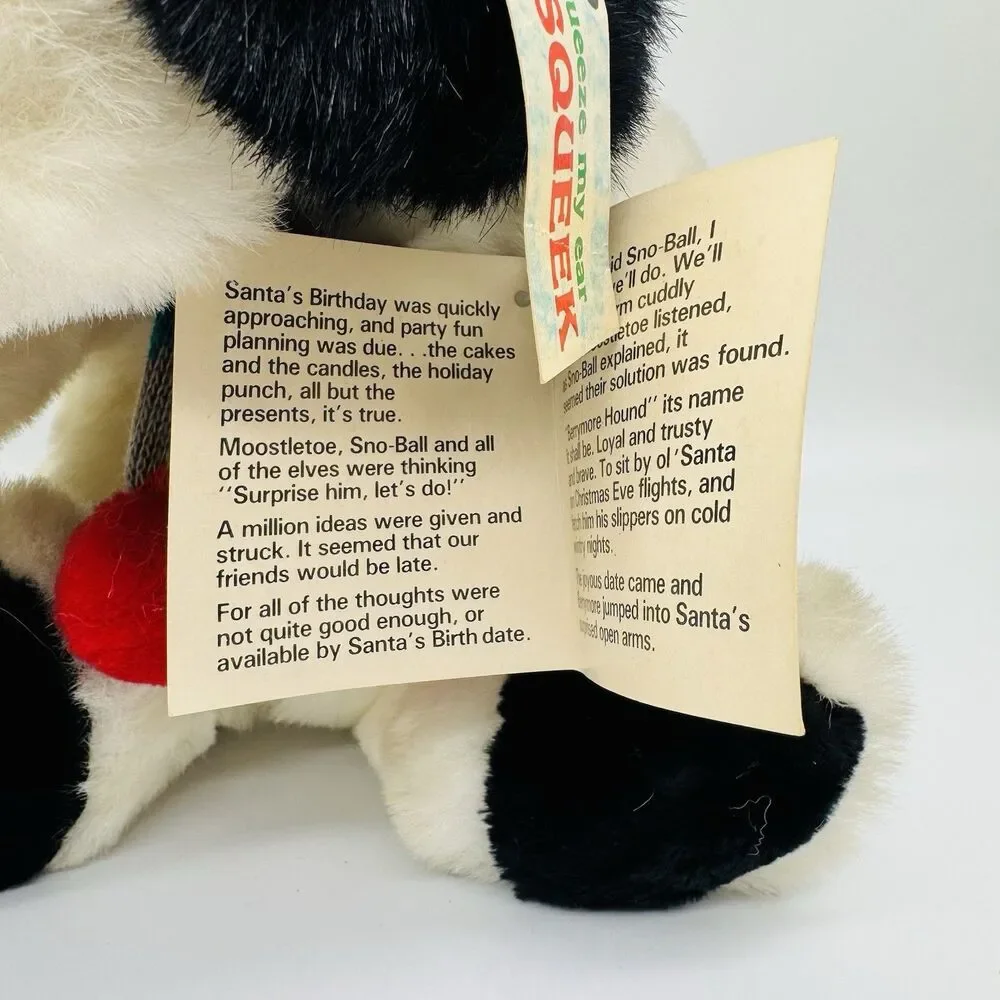 Vintage 1986 Berrymore Dog Plush Squeaks Adventures Moostletoe Christmas Snoball
